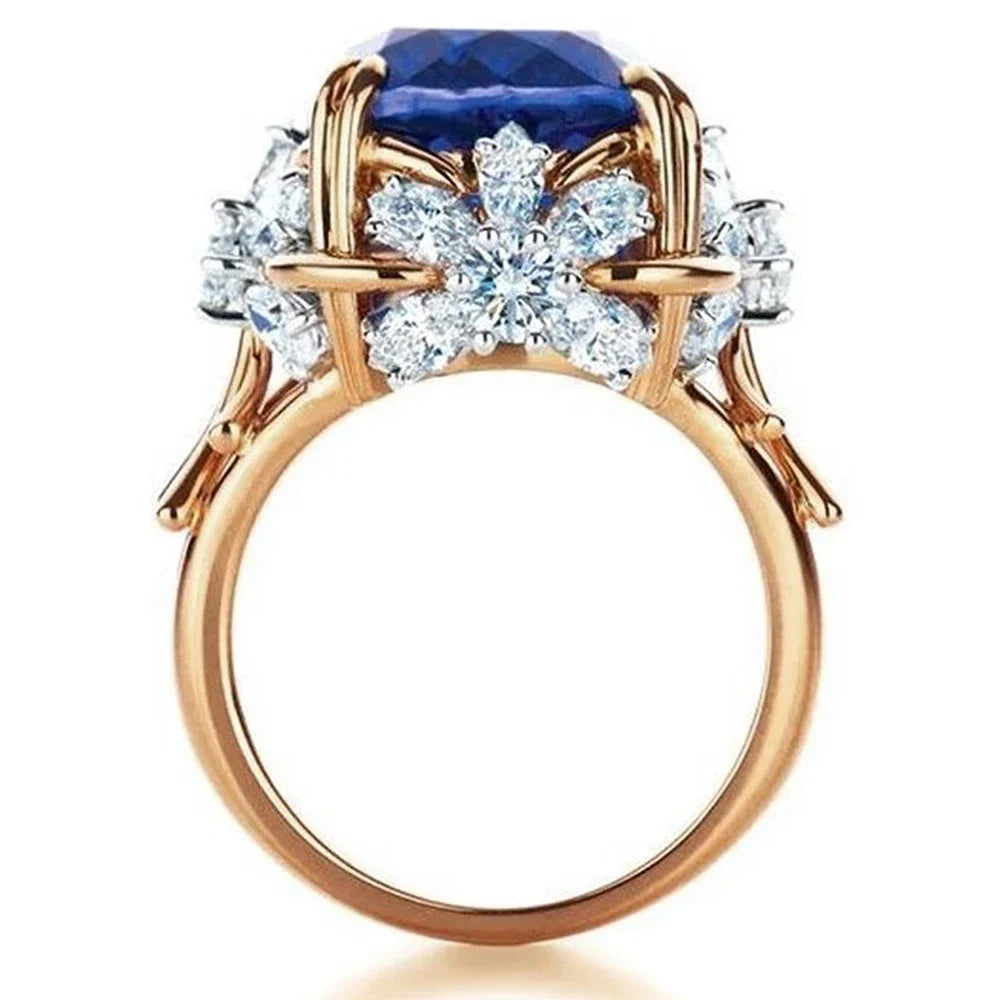 luckacco daily picks gorgeous dark blue cz female ring dazzling flower design aesthetic women accessories anniversary party new 2025 jewelry
