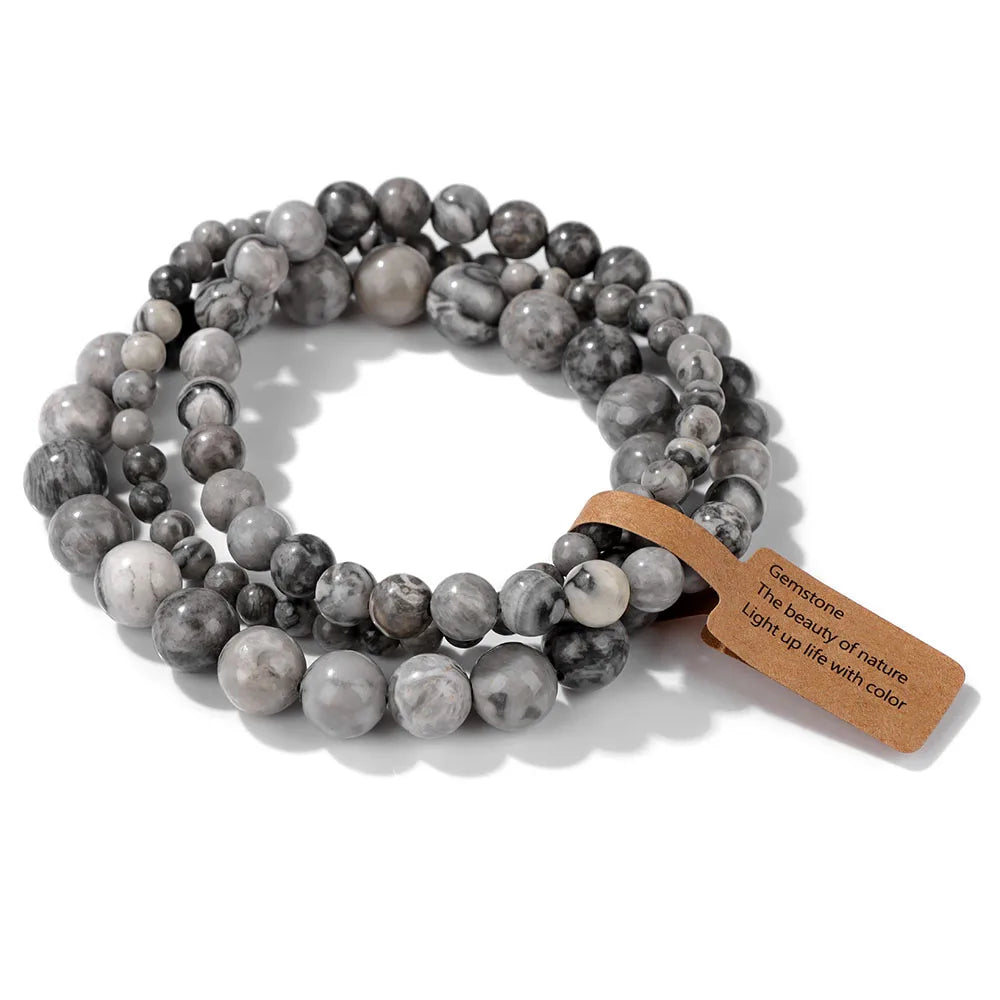 luckacco green agates stone bead bracelet set 4 6 8mm natural labradorite opal turquois bracelet with tag stretch bangle jewelry gift