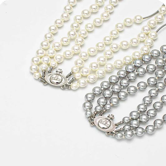 Luckacco Multi-layer Saturn pearl necklace female high-end sense Queen Mother West tassel necklace sweater chain Imitation pearl necklace