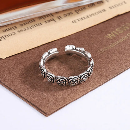 Luckacco Hot Sell Fashion Rose Flower Retro Thai Silver Female Finger Ring Promotion Jewelry For Women Never Fade Gifts