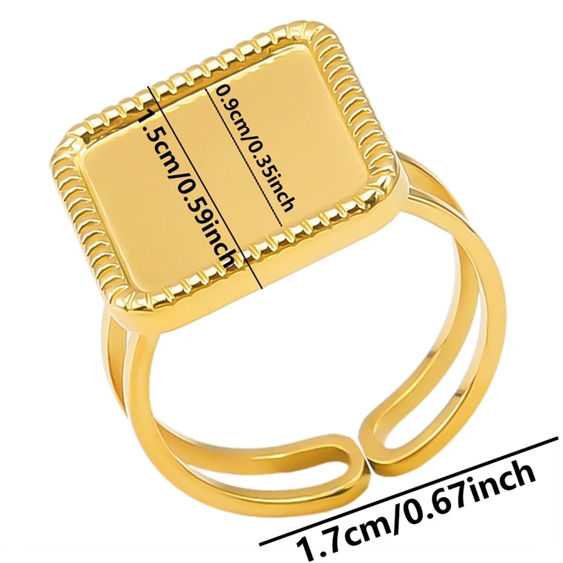 luckacco oval square leaf heart sun base open adjustable ring diy rhinestone oil drop stainless steel rings for women men jewelry bagues