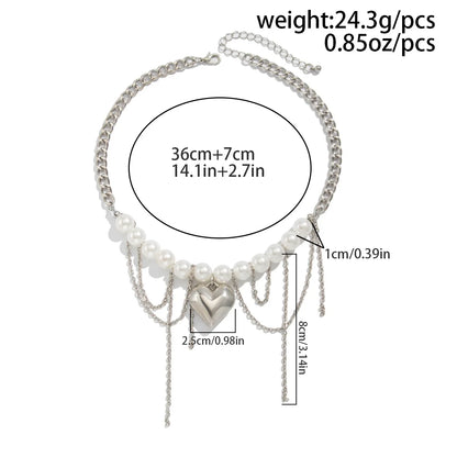 Luckacco Multi-layered Pearl Necklace for Women Party Y2K Trendy Clavicle Chain Fashion Heart Pendant Jewelry Accessories Gifts