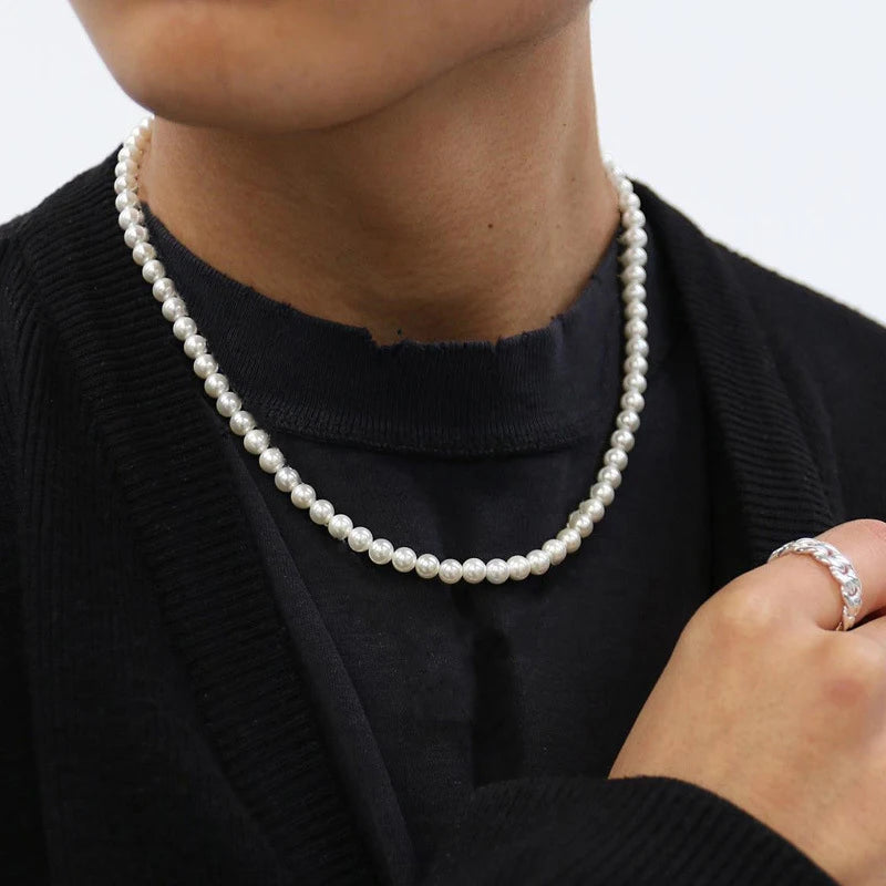 luckacco fashion elegant white imitation pearl chokers necklace for women men wedding banquet necklaces vintage handmade jewelry gift