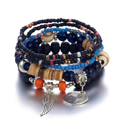 Luckacco Boho Tree Of Life Bracelet Set For Women Fashion Tassels Charm Wooden Beads Elastic Chain Bangle Girl Trendy Party Jewelry