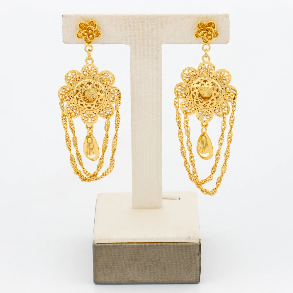 luckacco african 18k gold color jewelry set for women flower design necklace and earrings 2pcs set for weddings party jewelry dubai gift