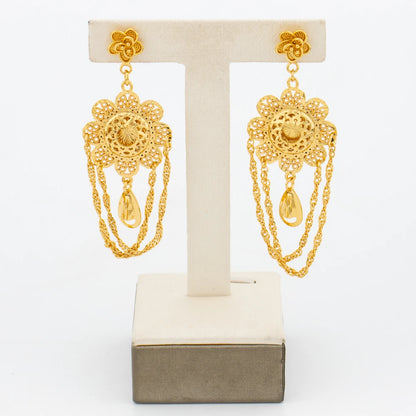 Luckacco African 18k Gold Color Jewelry Set for Women Flower Design Necklace and Earrings 2Pcs Set for Weddings Party Jewelry Dubai Gift