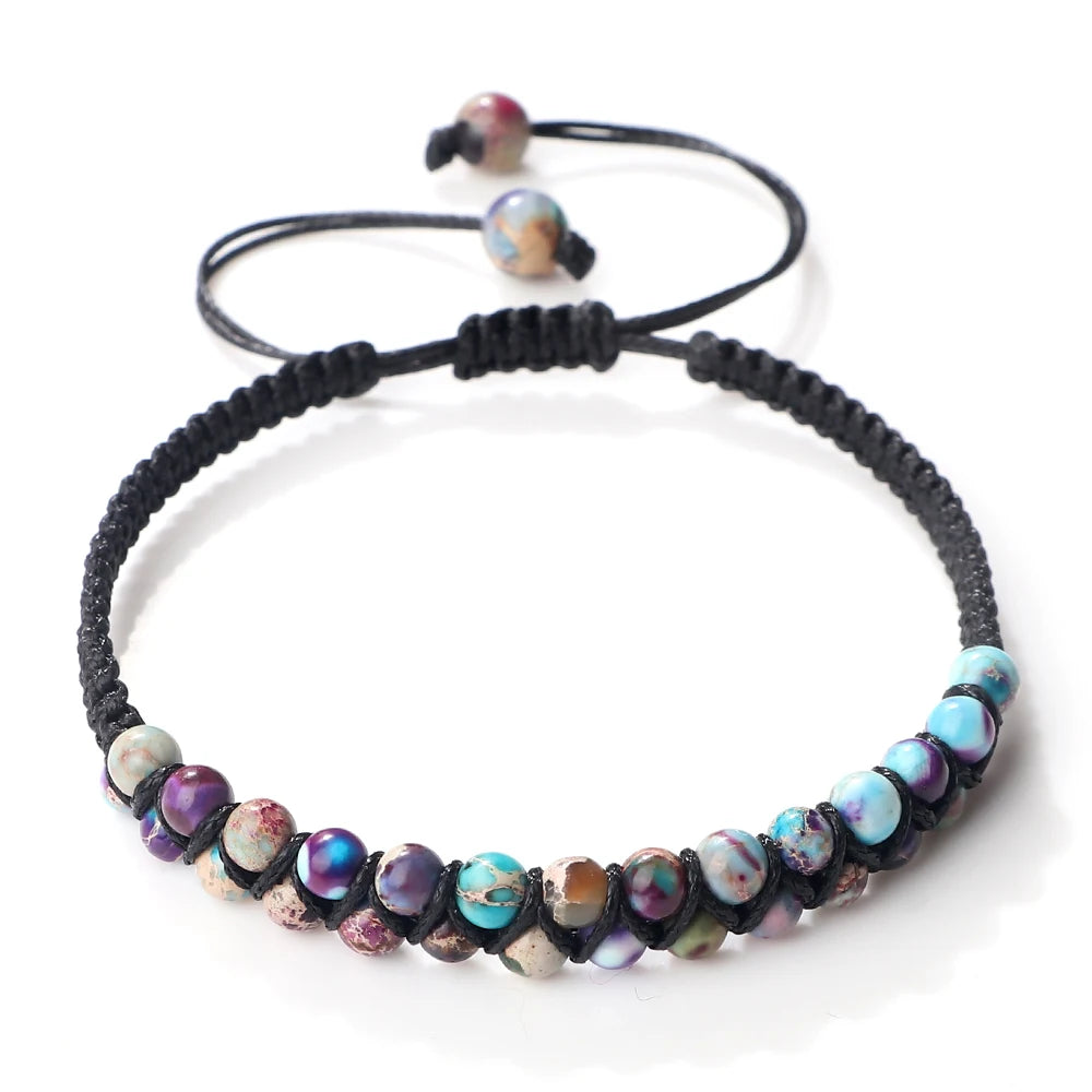 luckacco vintage 4mm natural stone beads bracelets & bangles for women men handmade adjustable braided rope chains meditation jewelry