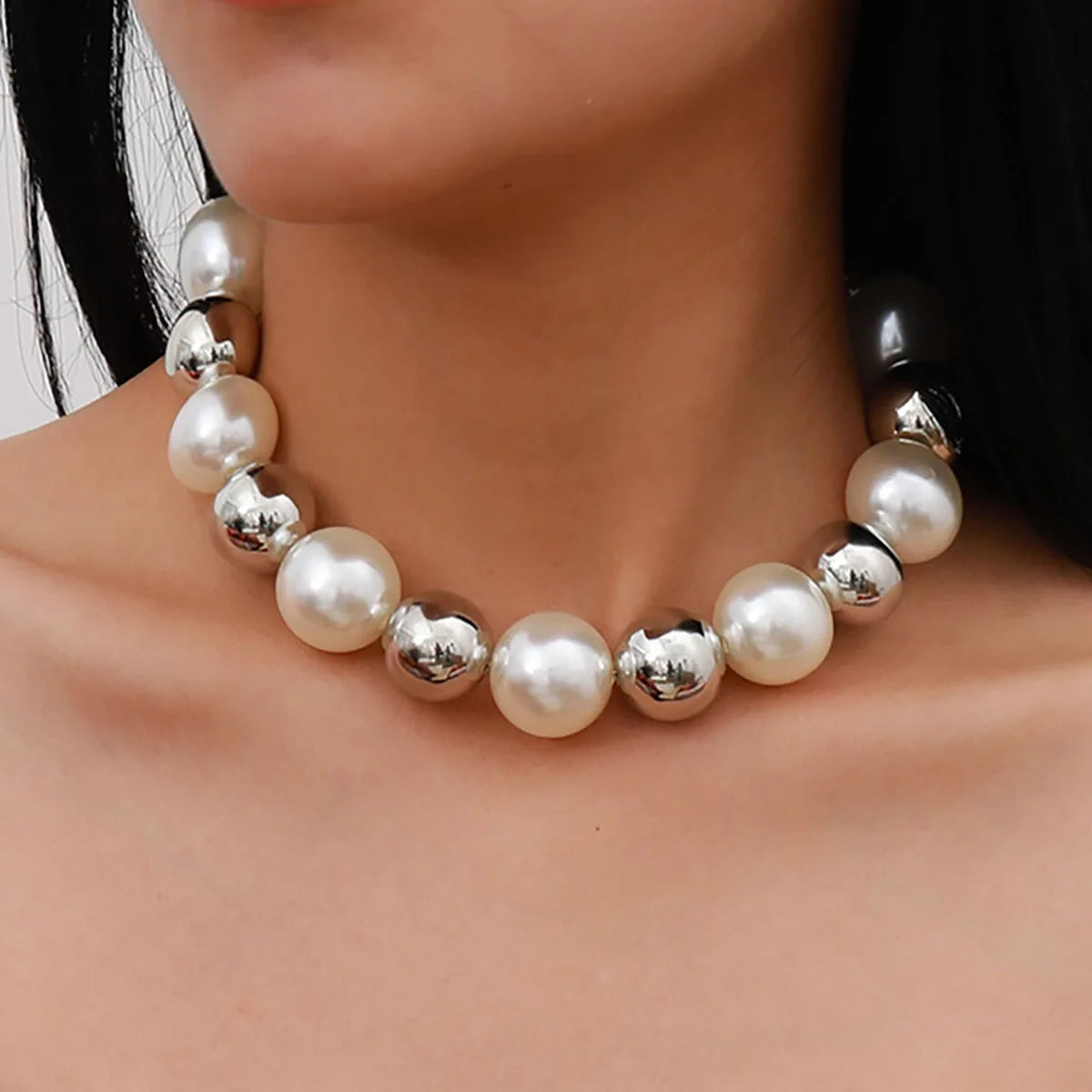 luckacco multi-layer white imitation pearl necklace bead  chain punk ladies wedding short clavicle necklac girl charm banquet jewelry