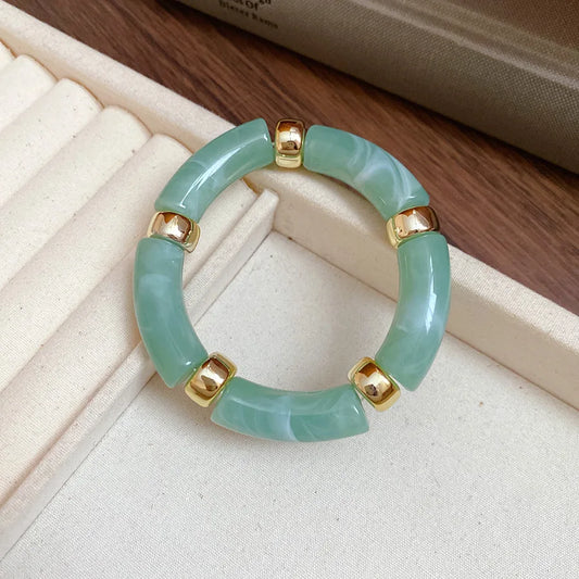 Luckacco Splicing Bamboo Tube Acrylic Smudging Bangles for Women Men Fashion Geometric Elastic Bracelets Bangles Jewelry Couple Gifts F