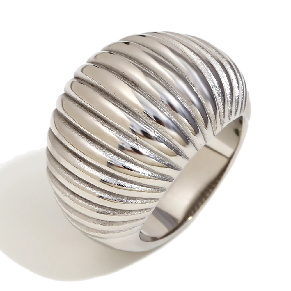 luckacco e.b.belle minimalist style fat bread stripe ring 18k gold plated stainless steel party women fashion jewelry