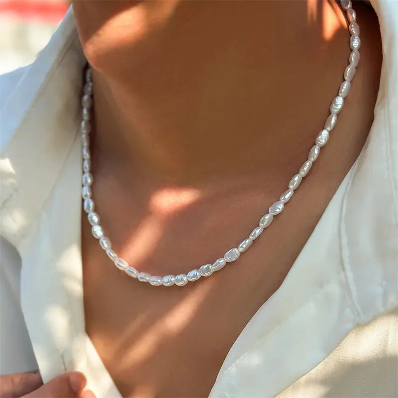 luckacco new fashion simple imitation pearl choker necklace for women vintage elegant beaded temperament necklace wedding party jewelry