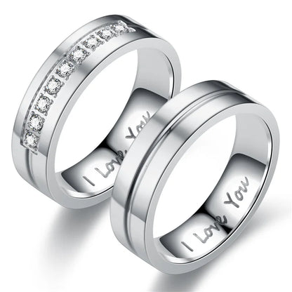 Luckacco Fashion Stainless Steel Couple Engagement Rings for Women Men Crystal I LOVE YOU Ring 2022 Wedding Jewelry Accessories Gifts