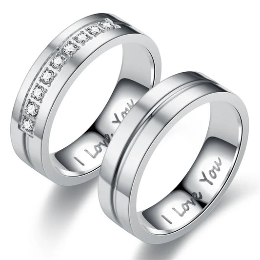 Luckacco Fashion Stainless Steel Couple Engagement Rings for Women Men Crystal I LOVE YOU Ring 2022 Wedding Jewelry Accessories Gifts