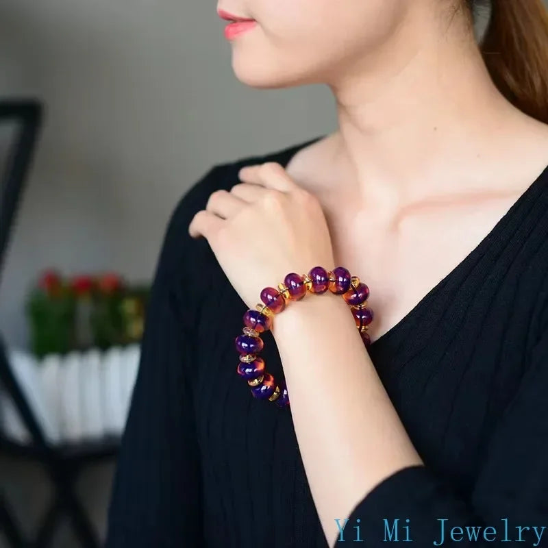luckacco amber baltic certificate violet bracelet original stone amber beads bracelets for men and women beeswax bracelets jewelry gifts