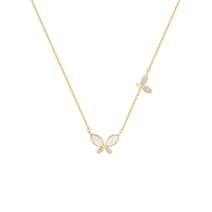 Luckacco Stainless Steel Luxury Gold Color Opal Butterfly Pendant Necklace for Women Exquisite Zircon Chokers Bride Jewelry Colorfast