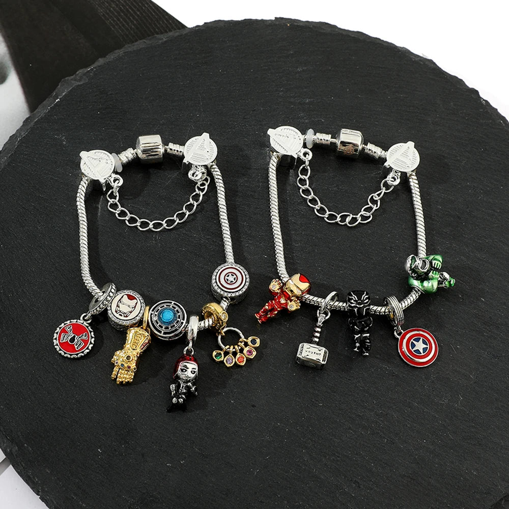 luckacco marvel superhero iron man pendant bracelet, avengers infinity stones, thor's hammer, aesthetic crystal beads, brand jewelry