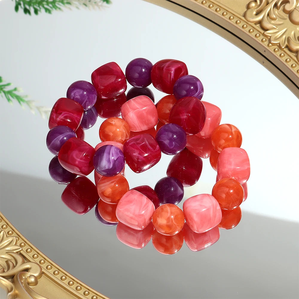 luckacco acrylic chunky irregular square round beaded bracelet for women european and american simple bracelet fashion hand accessories