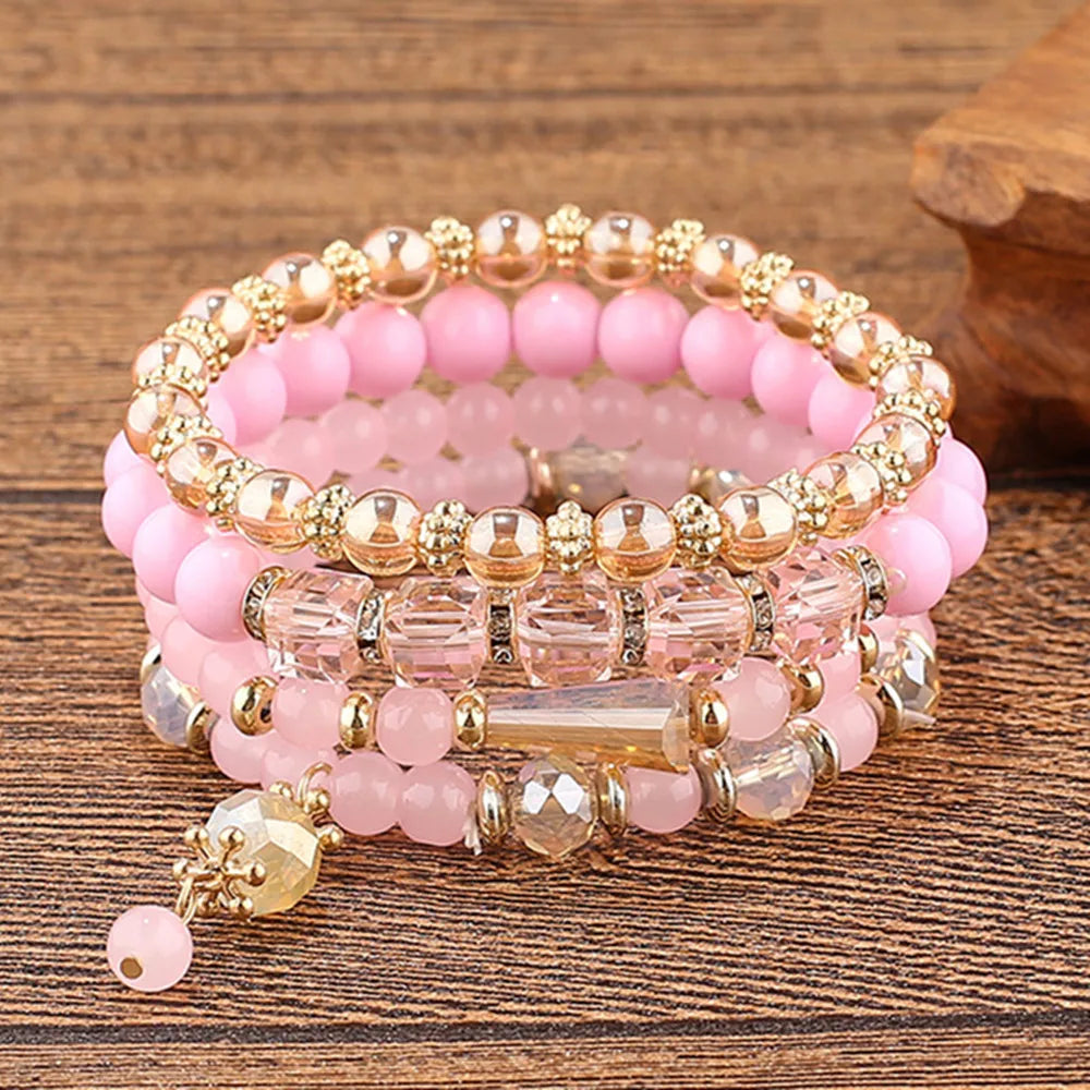 luckacco diezi korean ethnic bohemian crystal beads leaves charm bracelets for women girls elastic rope wrap bracelet pulseira feminina