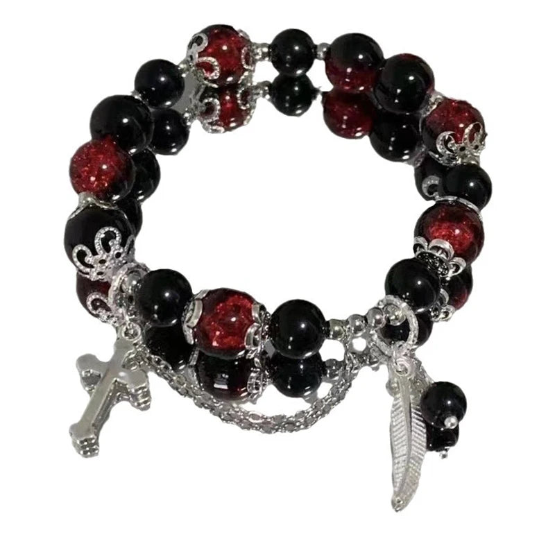 luckacco fashion chinese style feather butterfly pendant beaded bracelet for girls women light luxury jewelry accessories gift