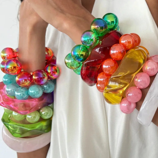 Luckacco European and American contrasting color laser beaded resin bracelet