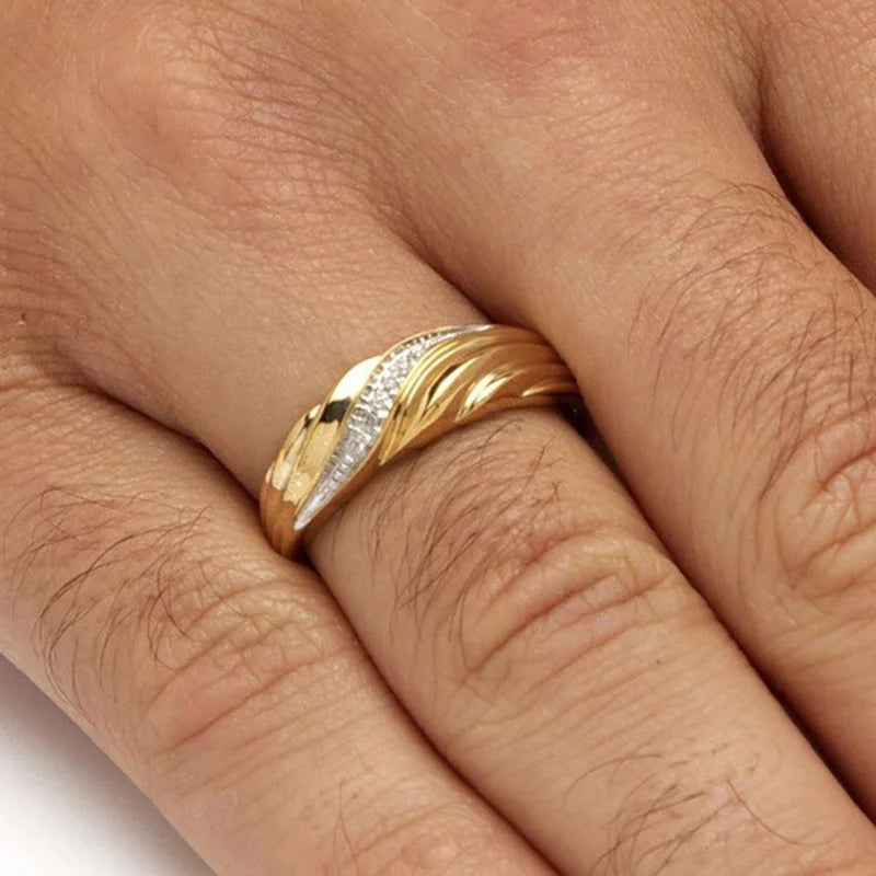 luckacco fashion creative twisted men women ring exquisite gold color metal inlaid with white zircon engagement ring jewelry