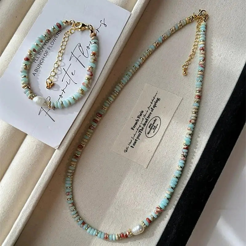 luckacco 2024 new trendy natural stone freshwater pearl collar chain necklace vintage handmade stylish beads jewelry bijoux gift
