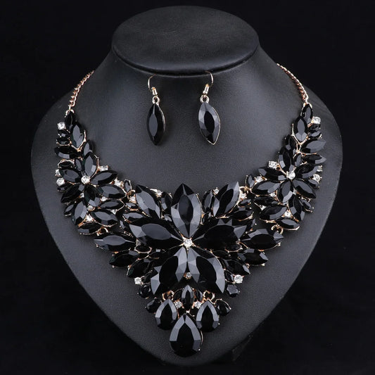 Luckacco Fashion Crystal Jewelry Sets Bridal Necklace Earrings Sets Wedding Party Jewelery Dress Jewellery Decoration Accessories