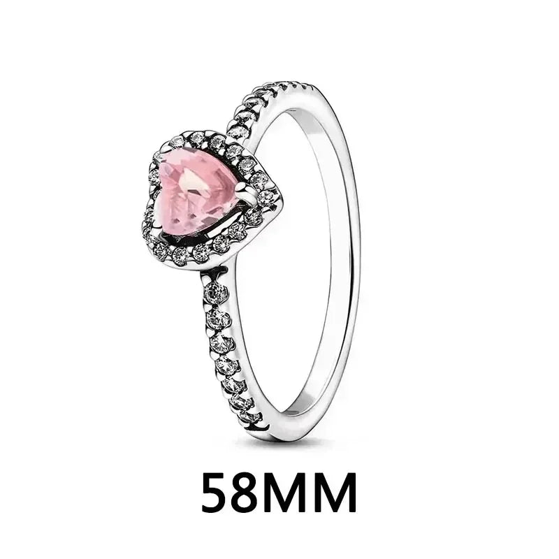 luckacco new 925 sterling silver heart-shaped pink ring necklace earring set luxurious sparkling charm jewelry fashion wedding gift