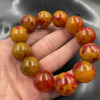 Luckacco New Retro Floating Red Flower Ball Chicken Blood Jade Agate Bracelet Chalcedony