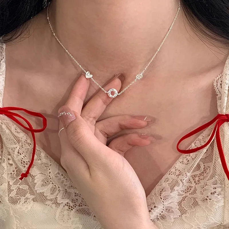 luckacco new trendy fashion 925 silver pearl simple elegant thin chain pendant necklace for women girl jewelry dropship