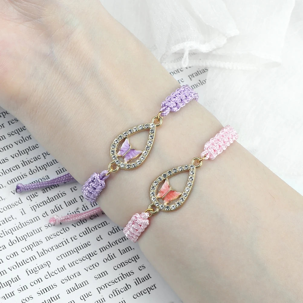 luckacco new women rope bracelets hand woven purple thread bracelet cute animal pendant bracelet vintage daisy flower bangle girl jewelry