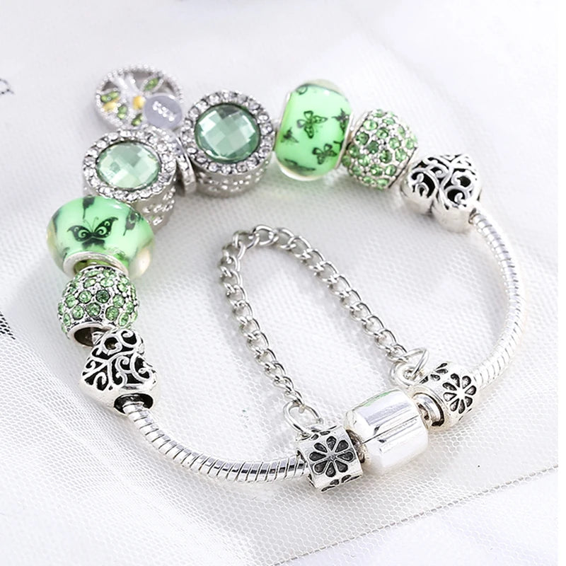luckacco baopon new fashion life of tree crystal charm bracelet fit green color snake chain brand bracelets & bangles for women jewelry