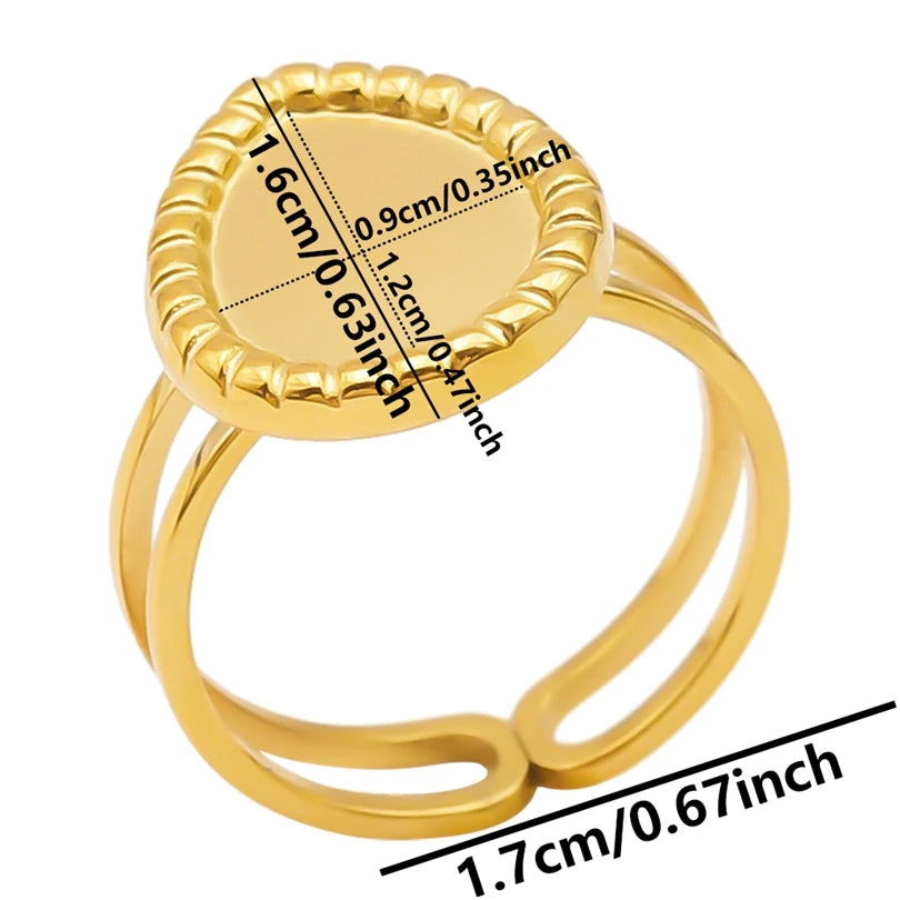 luckacco oval square leaf heart sun base open adjustable ring diy rhinestone oil drop stainless steel rings for women men jewelry bagues