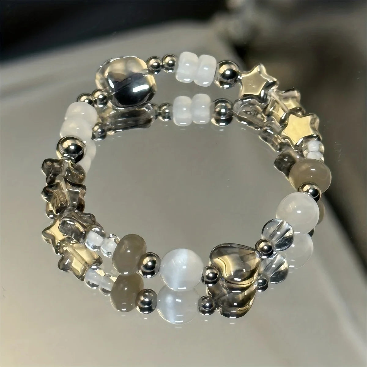 luckacco harajuku pentagram pearl beaded bracelets for women 2023 korean aesthetic cute star blue glass ball bracelets y2k jewelry gifts