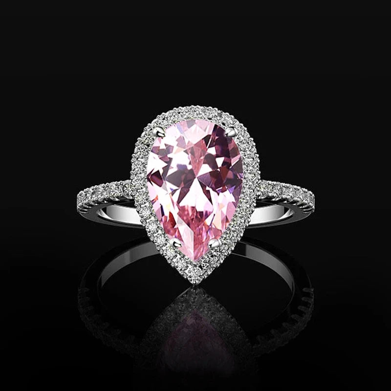 luckacco daily picks hot sale water drop design women ring micro paved crystal zircon elegant bridal wedding engagement jewelry ring for lover