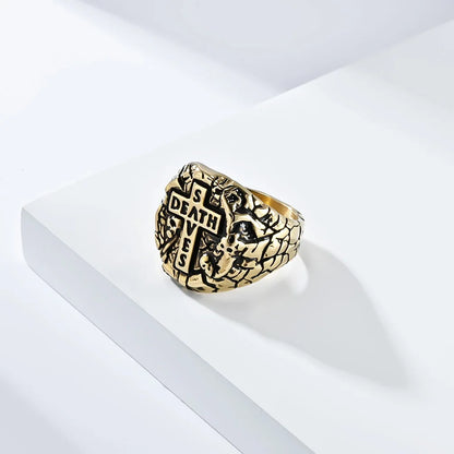 Luckacco Vintage Exorcism Saint Benedict Cspb Cross Ring Men Punk Amulet Christianity Rings Stainless Steel Jewelry Gift