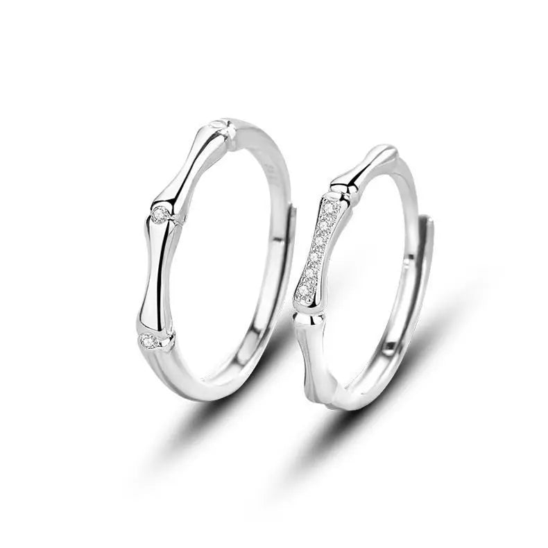 luckacco high-quality couple wedding ring for woman men 2pcs love heart zircon adjustable rings fashion stainless steel engaged jewelry