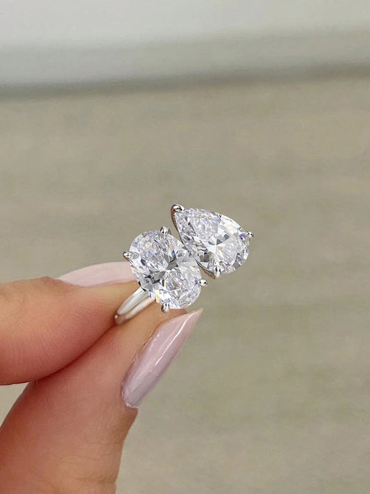 Luckacco 925 Sterling Silver Simple Classic Zircon Pear Shaped Oval Ring For Women Engagement Wedding Luxury High Quality Fine Jewelry