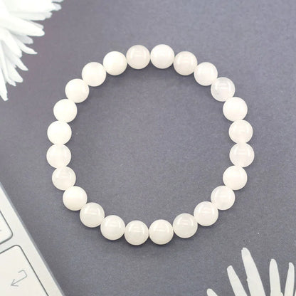 Luckacco Genuine Natural White Jade Bead Bracelet Women Men Round Jades Purify the Soul Stone Elastic Bangle Yoga Meditation Jewelry Gift