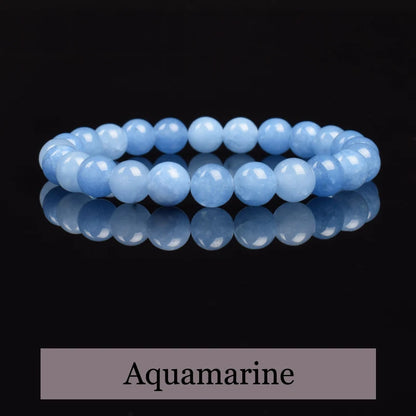 Luckacco Natural Aquamarins Quartzs Beads Bracelet Women Men 6mm 8mm Sky Blue Stone Round Bead Bracelet Elastic Rope Energy Jewelry Gift