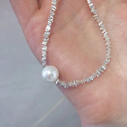 Luckacco Popular 925 Sterling Silver Fashion Round Pearl Necklace For Women Fine Jewelry Wedding Party Birthday Gift