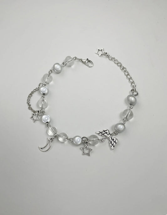 Luckacco Harajuku Pentagram Pearl Beaded Bracelets for Women 2023 Korean Aesthetic Cute Star Blue Glass Ball Bracelets Y2k Jewelry Gifts