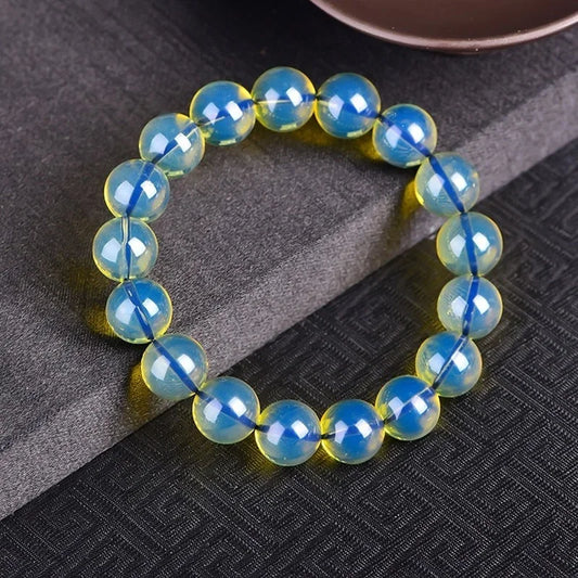 Luckacco Dominican Bracelets Water Purification Blue Amber Single Circle Hand String Amber Round Beads Buddha Bead Bracelet Femme Gift