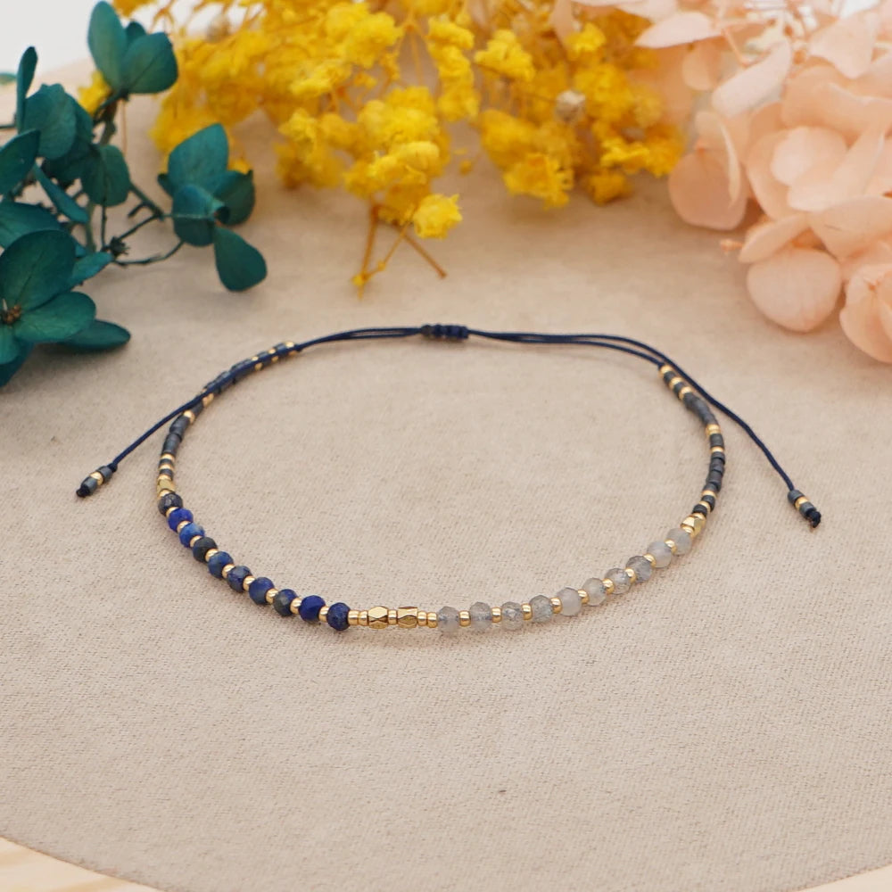 luckacco irregular crystal bracelet colorful beaded waterproof jewelry handmade gift for women teen girl adjustable rope chain bracelets
