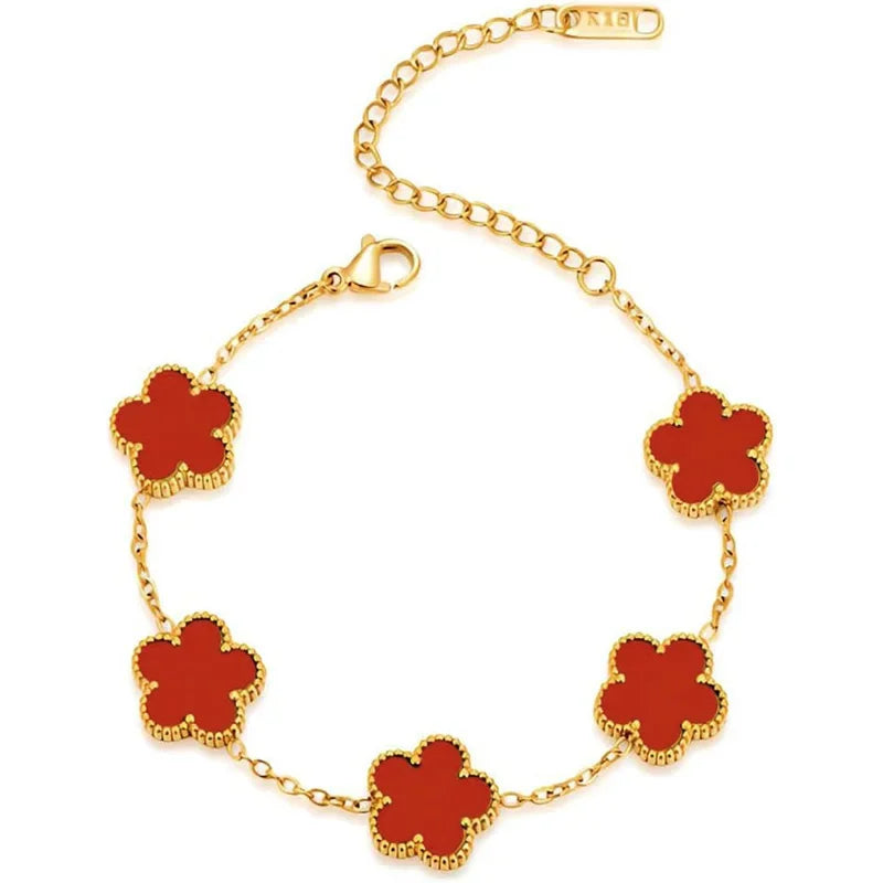 luckacco 14k gold plated five-leaf clover link bracelets white black blue gold red green lucky bracelets jewelry gifts trendy for women