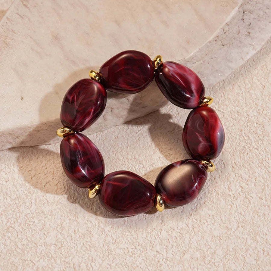 luckacco 7 styles trendy splicing acrylic round beads bracelets bohemian thick irregular resin elastic bangles retro jewelry for women f