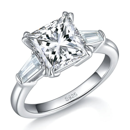 Luckacco DEZO 3ct Princess Cut Moissanite Engagement Ring D Color Solid 925 Sterling Silver GRA Certificate 3-Stone Wedding Rings For Wom