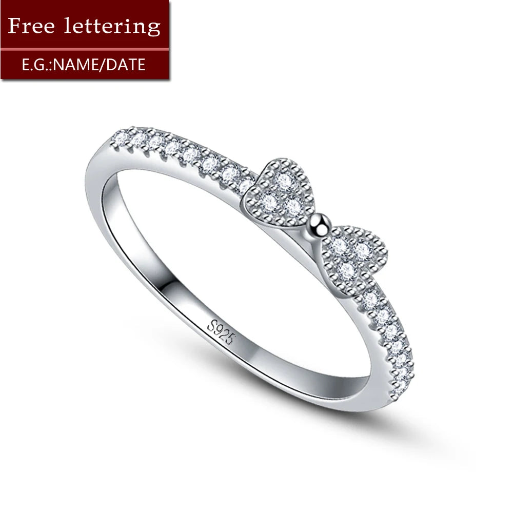 luckacco elegant 925 sterling silver bow shape ring round zircon diamant band lightweight accessories women classic jewelry