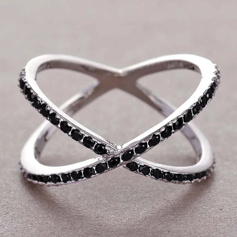 luckacco daily picks luxury cross x shape women engagement ring full paved cz stone silver color elegant simple female jewelry ring hot sale