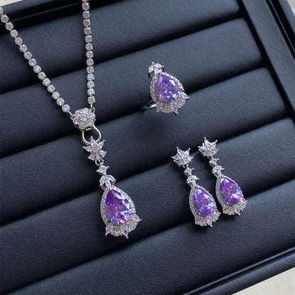 Luckacco Valuable Lab Jade Diamond Jewelry set 925 Sterling Silver Engagement Wedding Rings Earrings Necklace For Women Bridal Party Gift